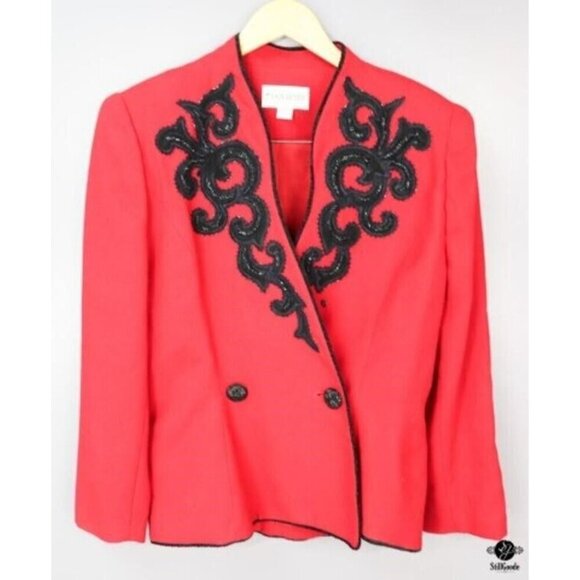 John Meyer Red double breasted beaded appliques skirt and jacket suit size 12 - Picture 2 of 6